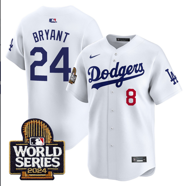 Men MLB Los Angeles Dodgers #24 Bryant white 2024 World Series Champions Patch Limited Jersey20241105 style 1->los angeles dodgers->MLB Jersey